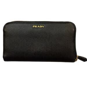 Prada Saffiano Black Zip Wallet